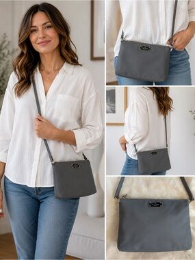 Kate Spade Gray Nylon Crossbody Bag | Jacquard Logo Lining|Lightweight